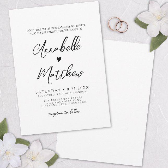 Convites Casamento Elegante Simples e Desenhado Mão (Hand Drawn Heart Simple Elegant Weddiing Invitation)