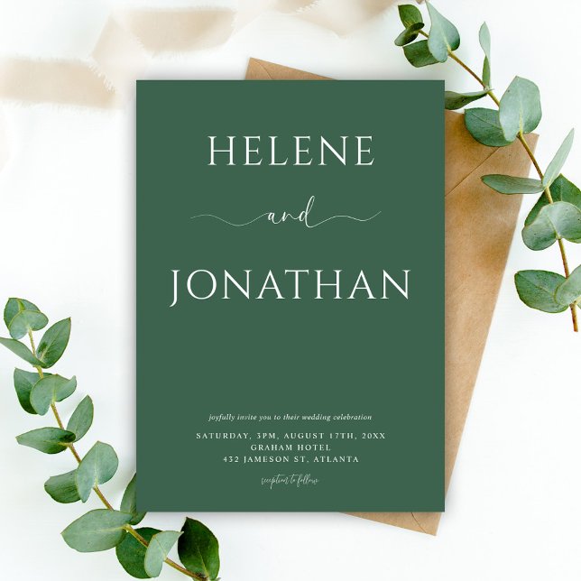 Convites Casamento Elegante Simples e Moderno Verde (Green Modern Minimalist Simple Elegant Wedding Invitation)