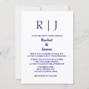 Convites Casamento Elegante Simples Mínimo de Monogramas Az