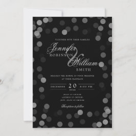 Convites Casamento Elegante Simples Prata Confetti Preto