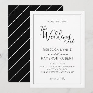 Convites Casamento elegante simples preto e branco