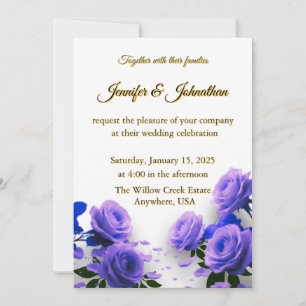 Convites Casamento Elegante Simples Rosas Azuis O Amor Está