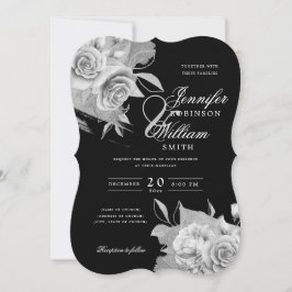 Convites Casamento Elegante Simples Silver Floral & Foil Bl