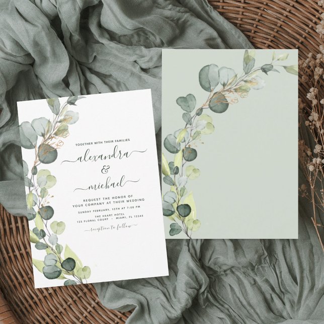 Convites Casamento Elegante Suculento Eucalyptus Greenery (Criador carregado)