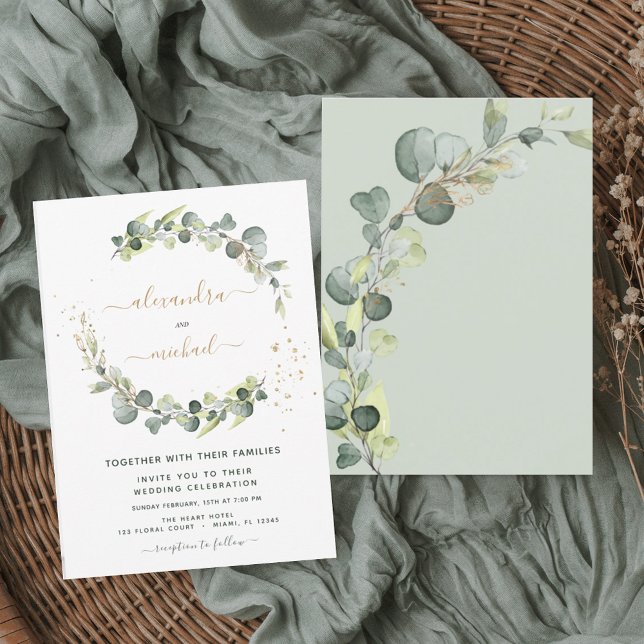 Convites Casamento Elegante Suculento Eucalyptus Greenery (Criador carregado)