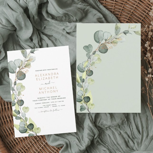Convites Casamento Elegante Suculento Eucalyptus Greenery (Criador carregado)