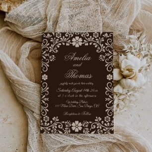 Convites Casamento Elegante Talavera Mexicana Marrom 