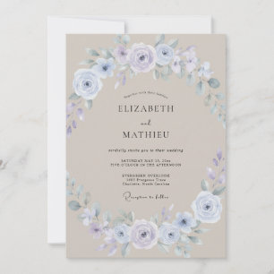 Convites Casamento Elegante Taupe com Pétala de Periwinkle