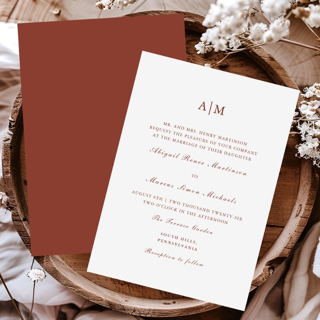 Convites Casamento Elegante Terracotta Monograma (Criador carregado)