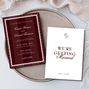 Convites Casamento Elegante Tipografia Clássica Vermelho Bo