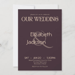 Convites Casamento Elegante Tipografia Moderna Plum Noir