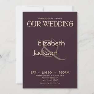 Convites Casamento Elegante Tipografia Moderna Plum Noir