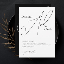 Convites Casamento Elegante Tipografia Script Preto Branco