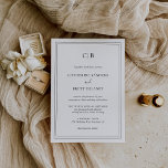 Convites Casamento Elegante Tradicional de Preto e Branco<br><div class="desc">Convite Elegante de Casamento em texto preto clássico sobre um fundo branco com seu monograma e detalhes de casamento cercados por uma dupla borda. As cores da fonte e da borda podem ser alteradas para qualquer cor desejada clicando no botão "personalizar". Um convite de casamento tradicional com um design limpo...</div>