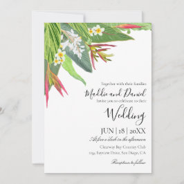 Convites Casamento Elegante Tropical de Palm Leaves Plumeri
