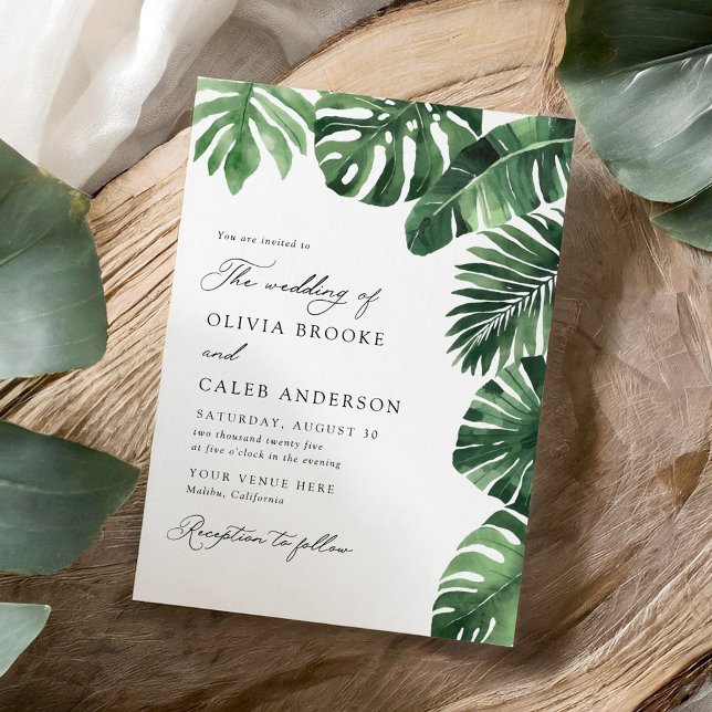 Convites Casamento Elegante Tropical Greenery (Criador carregado)