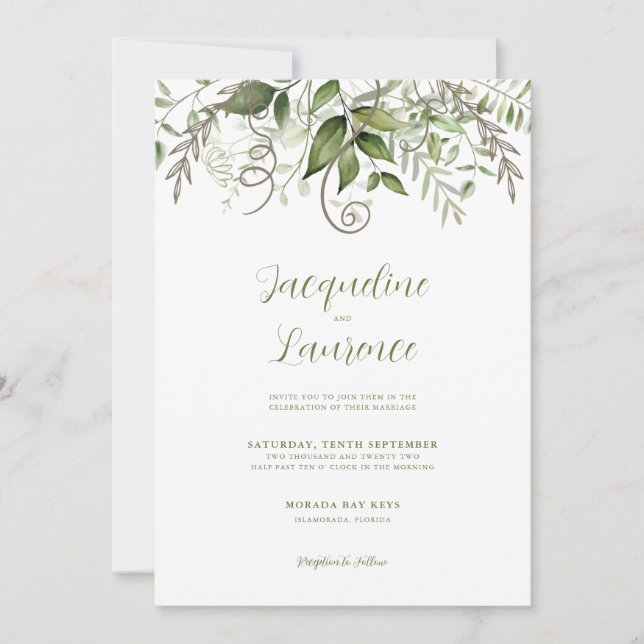 Convites Casamento Elegante Tropical Lush Greenery (Frente)