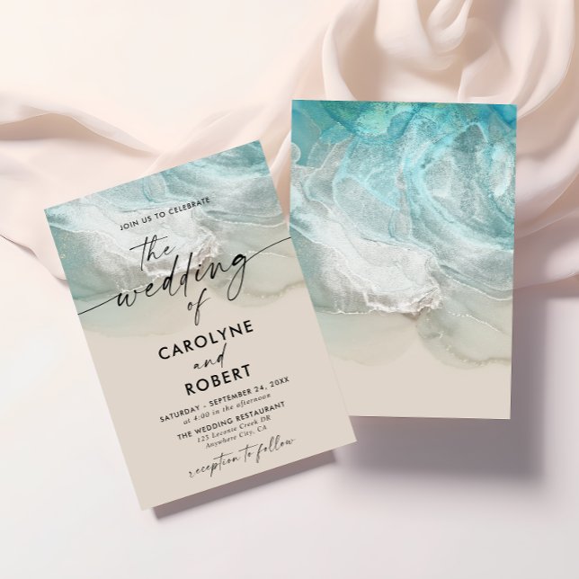 Convites Casamento Elegante Tropical Summer Blue Ocean Beac (Criador carregado)