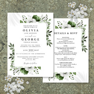 Convites Casamento Elegante Tudo Em Um com Florais Verde Ol