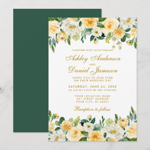 Convites Casamento Elegante Verde Amarelo-Dourado