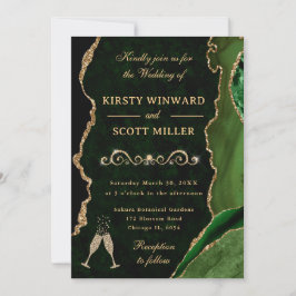 Convites Casamento Elegante Verde Dourado Brilho Ágata