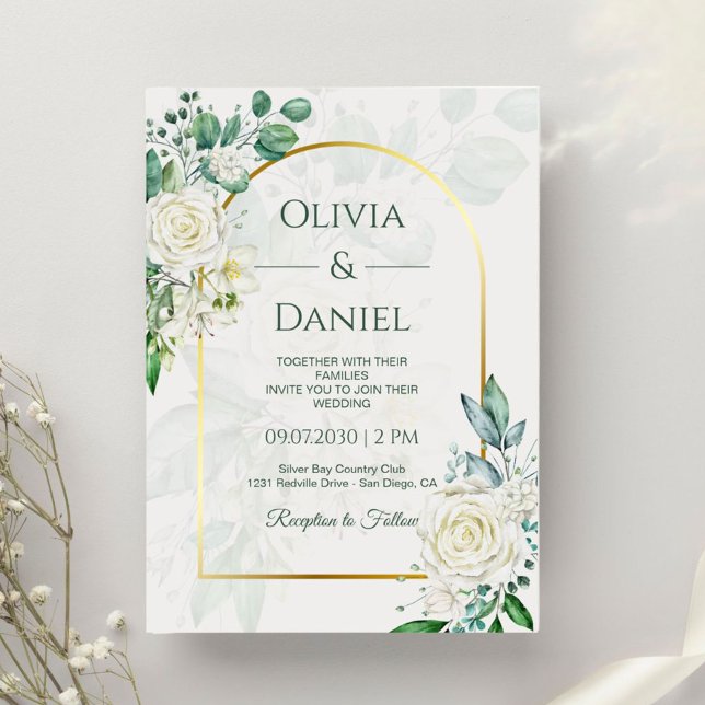 Convites Casamento Elegante Verde e Branco (Criador carregado)