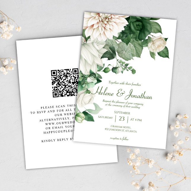 Convites Casamento Elegante Verde-Esmeralda Moderna (Modern Floral Emerald Green Elegant Wedding Invitation)