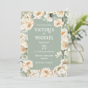 Convites Casamento Elegante Verde Sage Floral Neutro