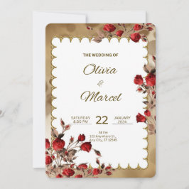 Convites Casamento Elegante Vermelho e Dourado