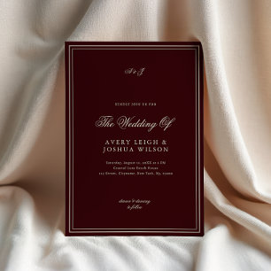 Convites Casamento Elegante Vermelho Escuro Monograma Old M