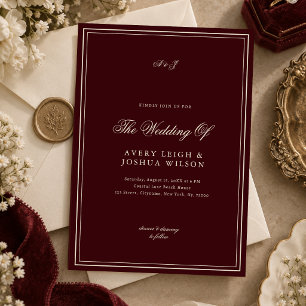 Convites Casamento Elegante Vermelho Escuro Monograma Old M