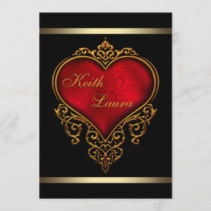 Convites Casamento Elegante Vermelho Preto e Dourado