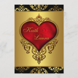 Convites Casamento Elegante Vermelho Preto e Dourado