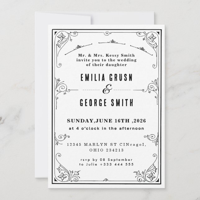 Convites Casamento Elegante Vintage (Frente)