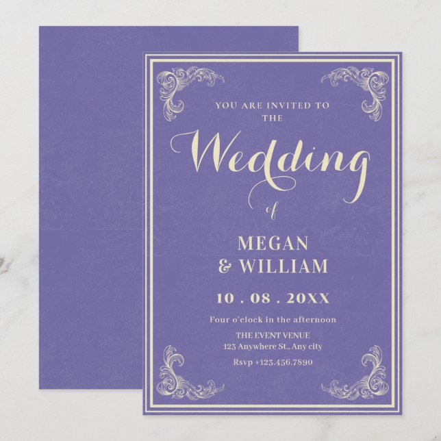 Convites casamento elegante vintage (Frente/Verso)