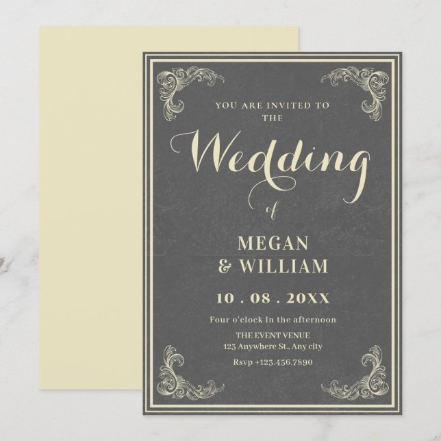 Convites casamento elegante vintage (Frente/Verso)