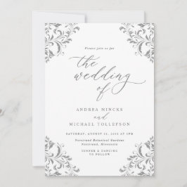 Convites Casamento Elegante Vintage Cinza Prata