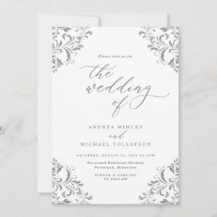 Convites Casamento Elegante Vintage Cinza Prata