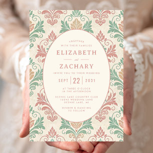 Convites Casamento Elegante Vintage com Rosa Empoeirada em