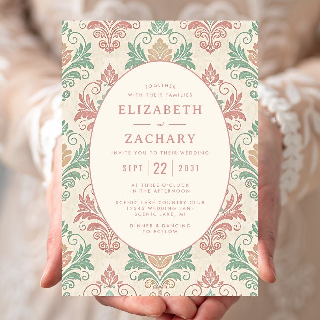 Convites Casamento Elegante Vintage com Rosa Empoeirada em  (Criador carregado)