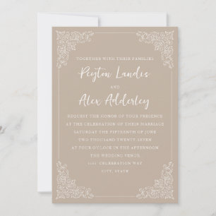 Convites Casamento Elegante Vintage Creme Bege