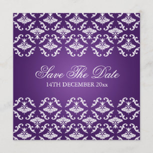Convites Casamento Elegante Vintage Damask Roxo
