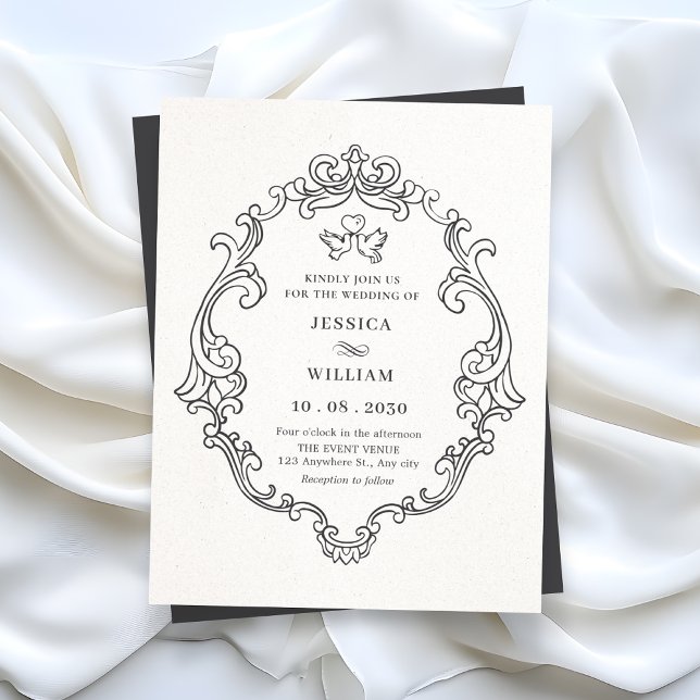 Convites Casamento elegante vintage em preto e branco (Criador carregado)
