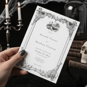 Convites Casamento Elegante Vintage Gótico Preto Toile Cave