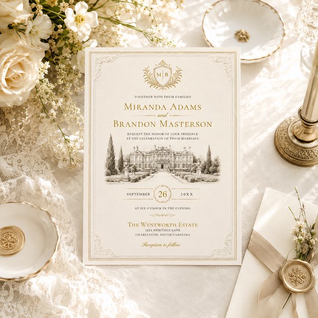 Convites Casamento Elegante Vintage Old Money (Criador carregado)