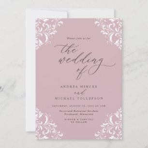 Convites Casamento Elegante Vintage Rosa Pálido Rosa Empoei