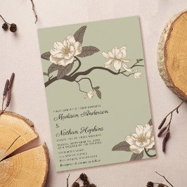 Convites Casamento Elegante Vintage Sage Green Magnolia