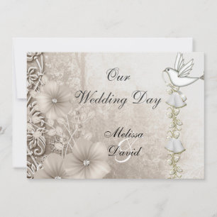 Convites Casamento Elegante Vintage Sépia Pombo Branco
