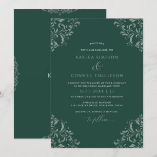 Convites Casamento Elegante Vintage Verde Esmeralda