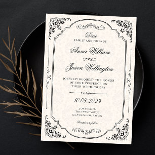 Convites Casamento elegante vitoriano preto e branco